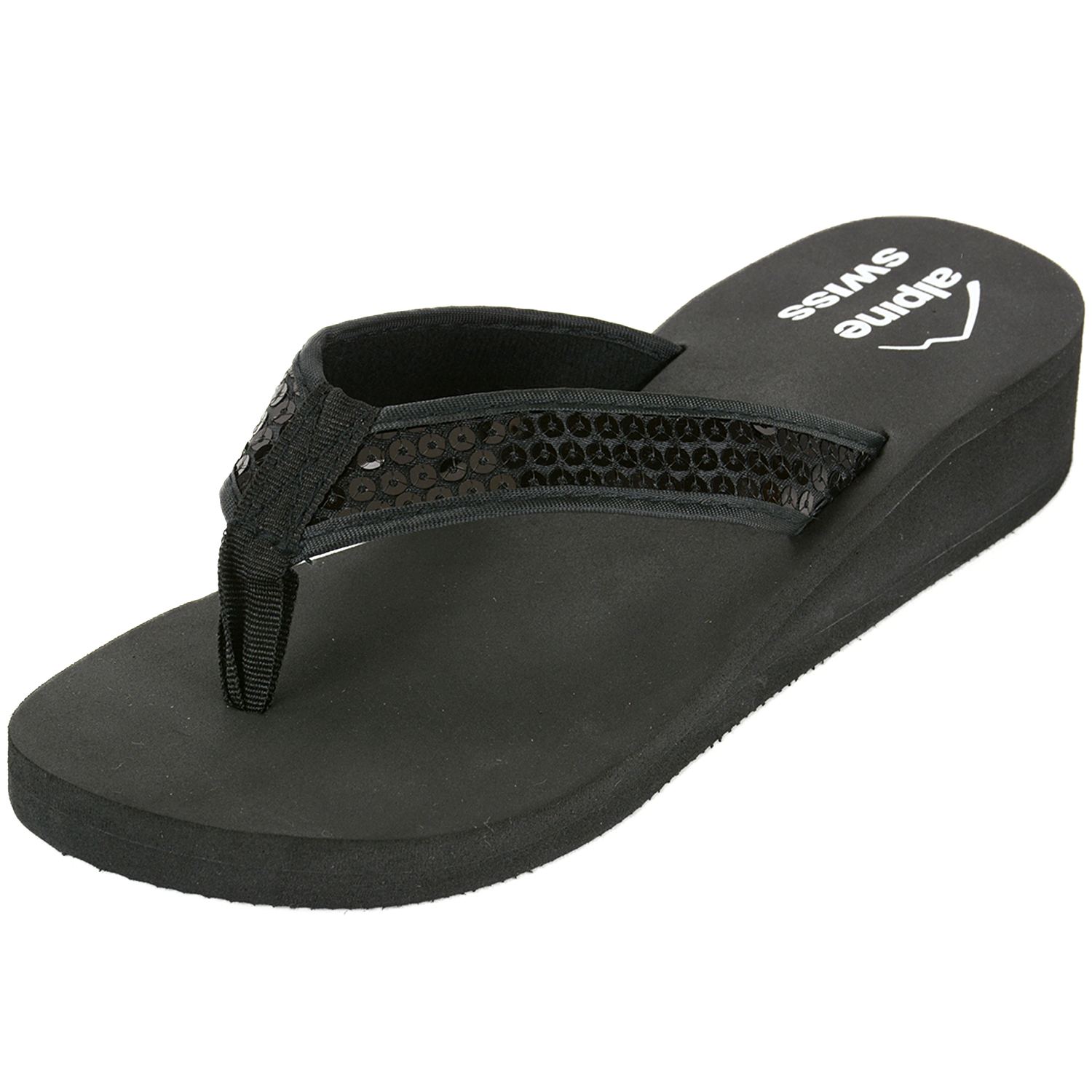 Alpine Swiss Women's Wedge Sandals Sequin Thong Flip Flops Platform